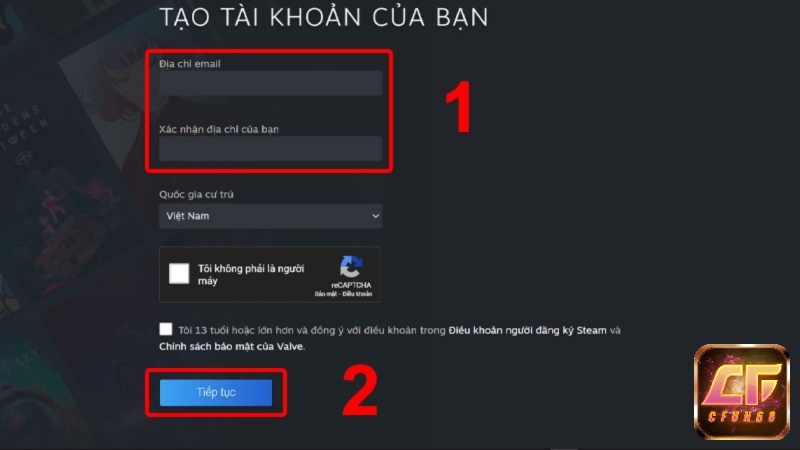 Tạo tài khoản Steam