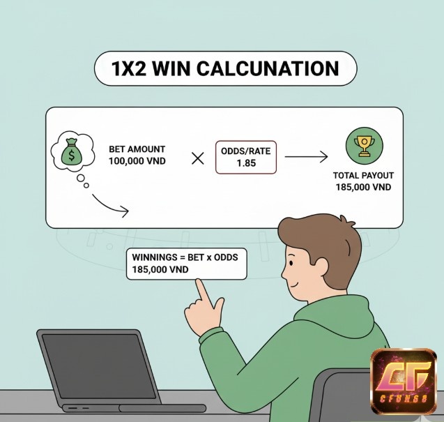 Người chơi tính tiền thắng kèo châu Âu bằng công thức Tiền Cược x Tỷ lệ cược.