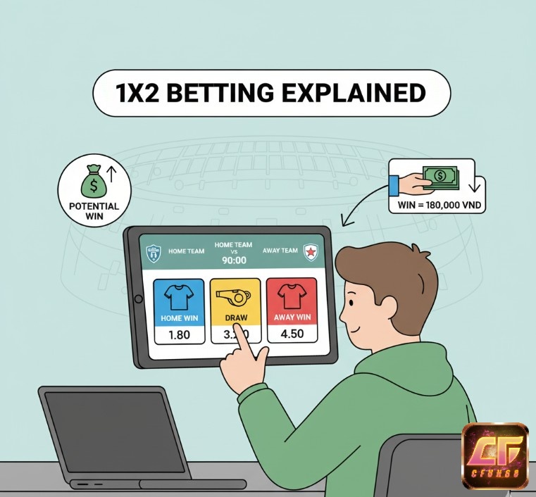 Người chơi cá cược bóng đá lựa chọn 1x2 để đặt cược vào đội nhà thắng, hòa hoặc đội khách thắng
