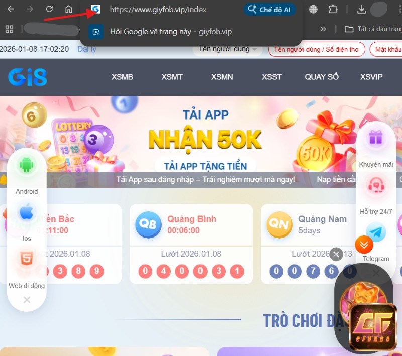 Người dùng truy cập website Gi8 đúng link, sau đó nhấn nút “Đăng ký”, trên giao diện chính