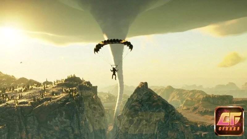 Rico lướt wingsuit sát núi rồi bung dù để đổi hướng trên không