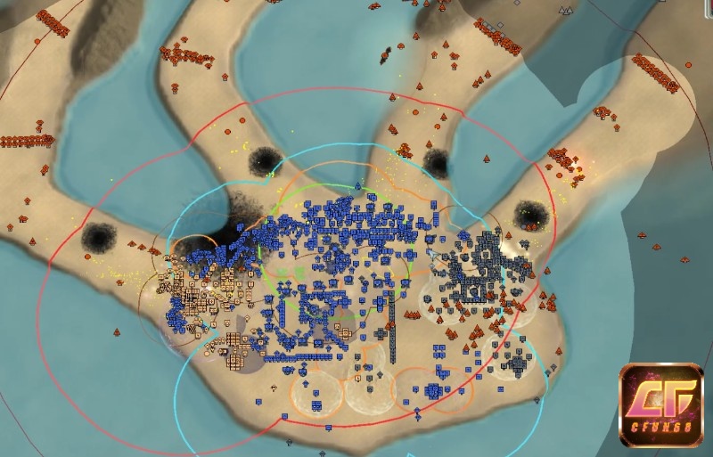 Bản đồ chiến dịch với nhiều mục tiêu và khu vực mở rộng theo từng giai đoạn