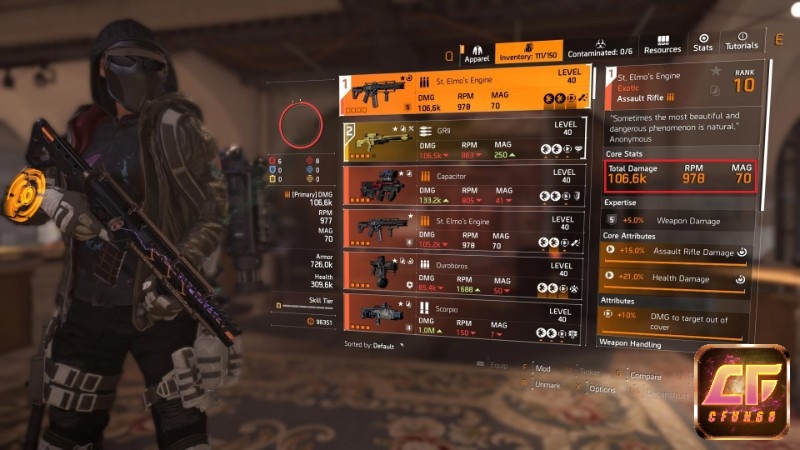 Người chơi so sánh chỉ số vũ khí tại trường bắn để tối ưu build trong The Division 2