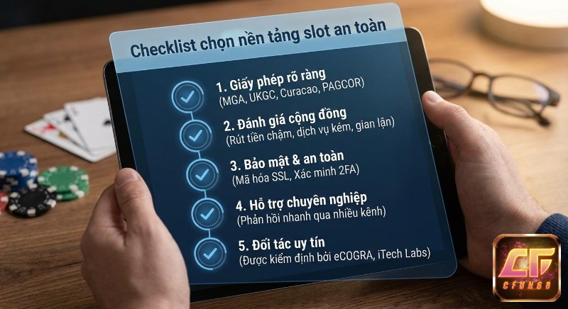 Checklist cách chọn slot game dễ nổ 5 tiêu chí cốt lõi để chọn nền tảng slot an toàn, minh bạch, đảm bảo giấy phép và bảo mật