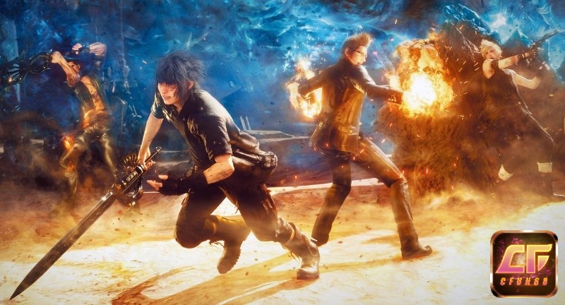 Noctis phối hợp cùng đồng đội trong một trận chiến thời gian thực giữa Lucis