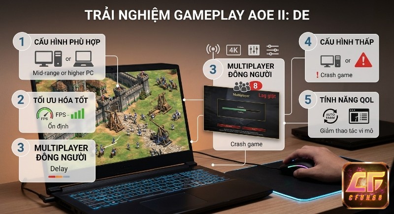 Đánh giá trải nghiệm gameplay AOE II DE.: tối ưu tốt, tính năng QoL hỗ trợ, nhưng lag giật vẫn xảy ra khi multiplayer hoặc cấu hình thấp
