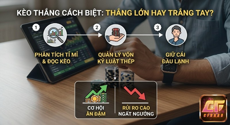 Chiến lược 3 bước chơi kèo thắng cách biệt: phân tích tỉ mỉ, quản lý vốn kỷ luật thép và giữ cái đầu lạnh để tối đa cơ hội ăn đậm, giảm rủi ro