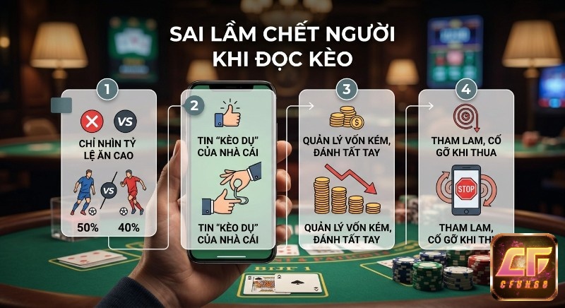 Checklist 4 sai lầm, tân thủ khi đọc kèo: chỉ nhìn tỷ lệ ăn, tin kèo dụ, quản lý vốn kém và cố gỡ khi thua