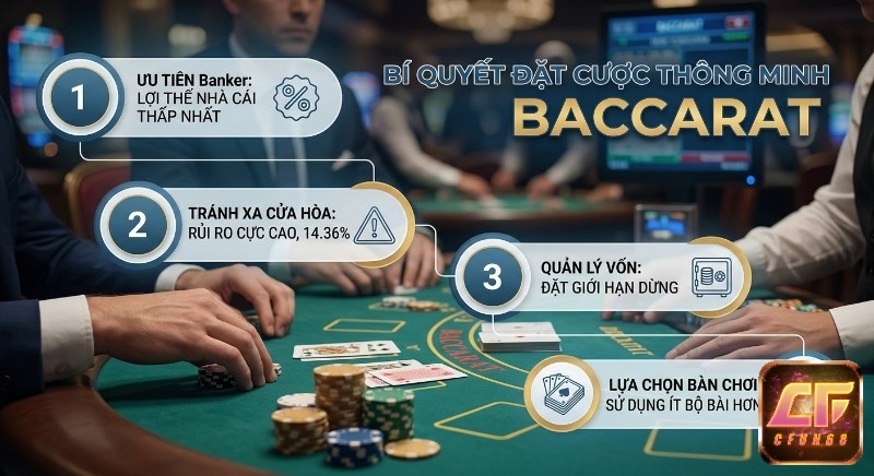 Checklist 4 bí quyết đặt cược Baccarat thông minh: ưu tiên Banker, tránh cửa Hòa rủi ro 14.36% và quản lý vốn