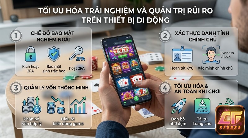 Tối ưu trải nghiệm, quản trị rủi ro di động: KYC, 2FA, tải ứng dụng chính thức, dọn dẹp cache, dùng 4G/5G cho giao dịch tài chính