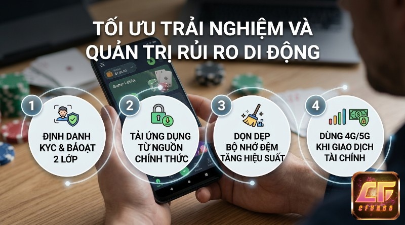 Tối ưu hóa trải nghiệm và quản trị rủi ro trên di động qua 4 bước: bảo mật 2FA, xác thực KYC, quản lý vốn, tải ứng dụng chính thức và dùng 4G/5G