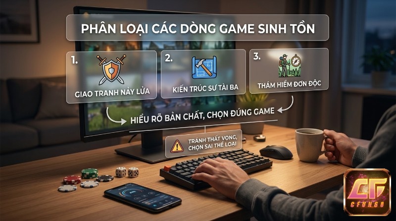 Phân loại game online sinh tồn hay nhất online giúp chọn đúng phong cách chơi: giao tranh nảy lửa, kiến trúc sư tài ba, thám hiểm đơn độc, tránh thất vọng