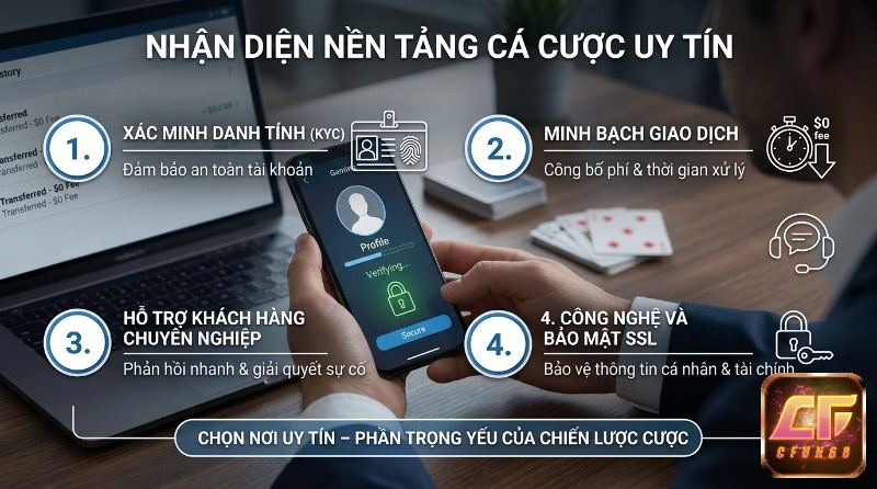 Nhận diện nền tảng cá cược uy tín qua xác minh danh tính KYC, minh bạch giao dịch, hỗ trợ khách hàng và bảo mật SSL