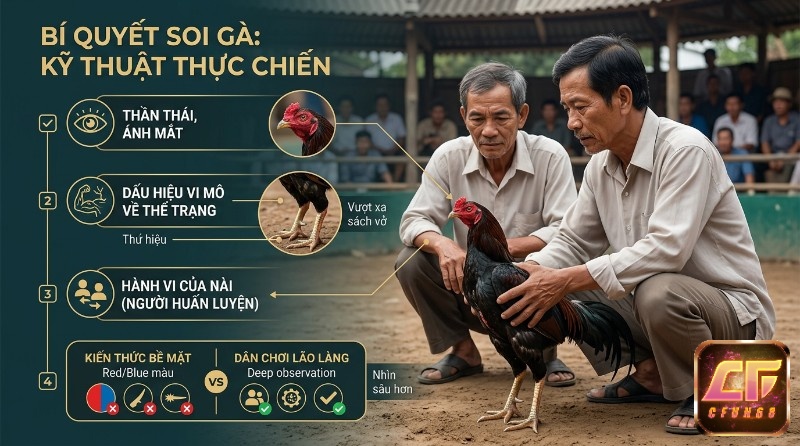 Kỹ thuật soi gà thực chiến không chỉ dừng ở lý thuyết sách vở, mà còn tập trung vào việc phân tích thần thái, thể trạng và cả cách nài kiểm tra gà chọi trước trận