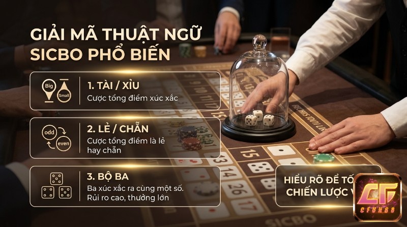 Giải mã thuật ngữ Sicbo phổ biến: Tài/Xỉu, Lẻ/Chẵn, Bộ ba trên bàn cược, giúp tối ưu chiến lược vốn với xúc xắc và chip cược trong thuật ngữ sicbo phổ biến nhất